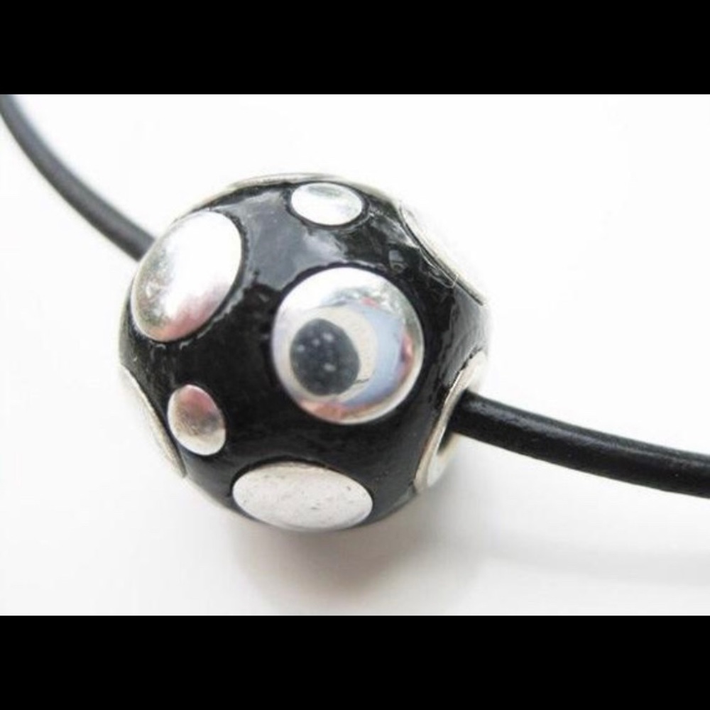 Silver and Black Globe Leather Necklace